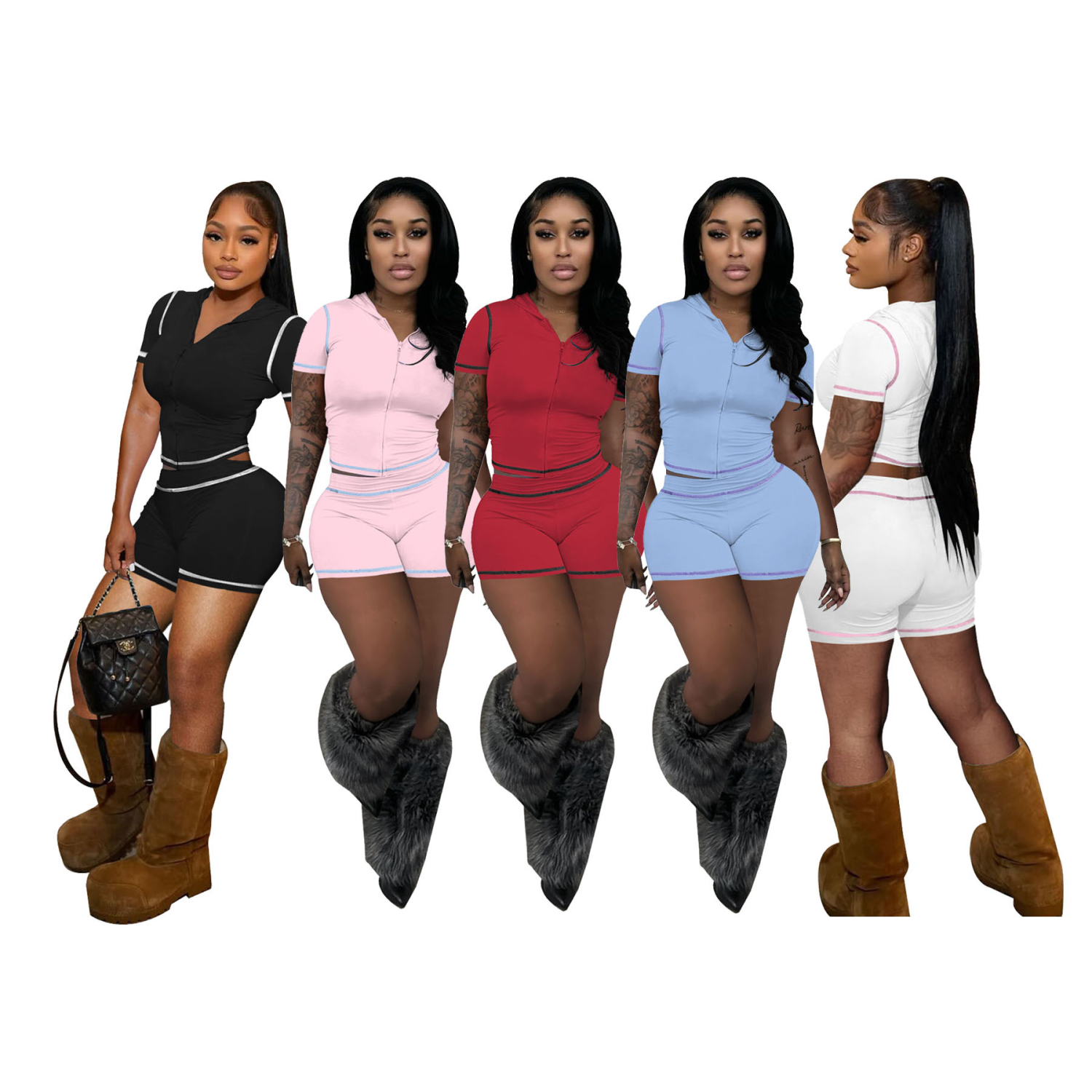 Two piece set of women's sportswear, casual wear, gym fitness suit, T-shirt and summer cycling shorts set, sportswear