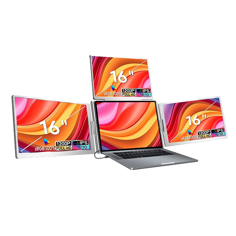 Magic 16 inch portable monitor for stock trading, multi screen laptop monitor extender triple quadrilateral, with 1 cable connection