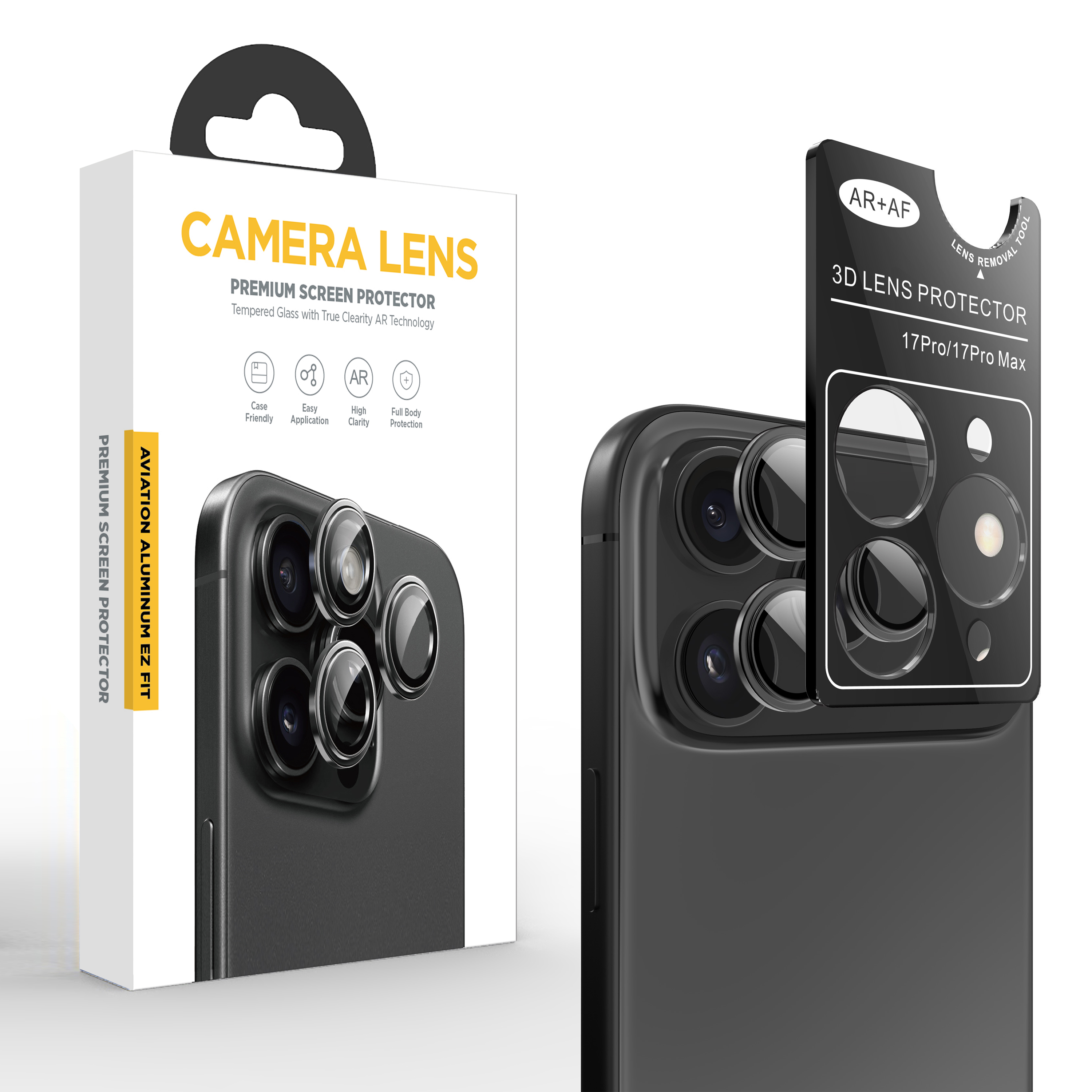 Aluminum ring high-definition protective film CD texture camera lens screen protector suitable for iPhone 16 Pro Max 17 Air tempered glass strip removal tool