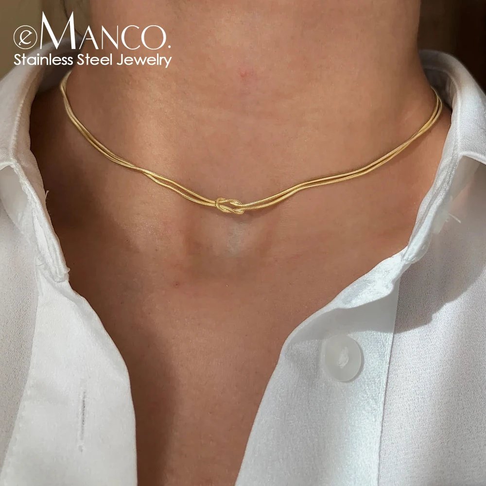 EManco Dropshipping Elegant and Simple Jewelry 14k Gold Plated Knot Serpentine Chain Necklace Women's Stainless Steel Accessories