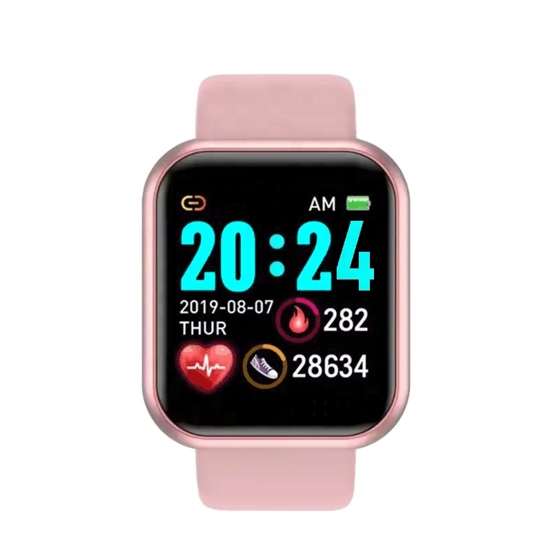 New Y68 D20 Men's and Women's Smart Watch IP67 Blood Pressure Fitness Tracker Bracelet Android IOS Compatible Smart Clock Square