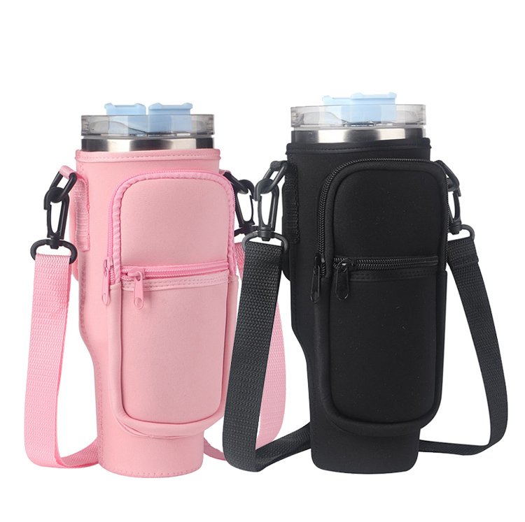 Customized logo insulated chloroprene rubber 40 ounce tumbler cup holder with phone zipper pocket