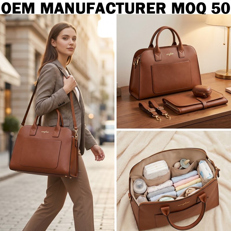 Manufacturer OEM Customized Large Capacity Multi functional Pure Pure Leather Urine Bag Pregnant Women's Handbag Mom's Baby Travel Bag