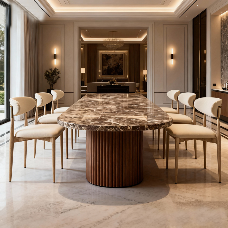 Home dining table and chair, modern hotel dining table and chair, luxury resort restaurant furniture set, villa dining table set