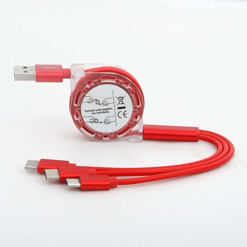 3-in-1 USB cable suitable for iPhone charger, 3A fast charging type - C 3-in-1 extendable USB cable suitable for Android phones