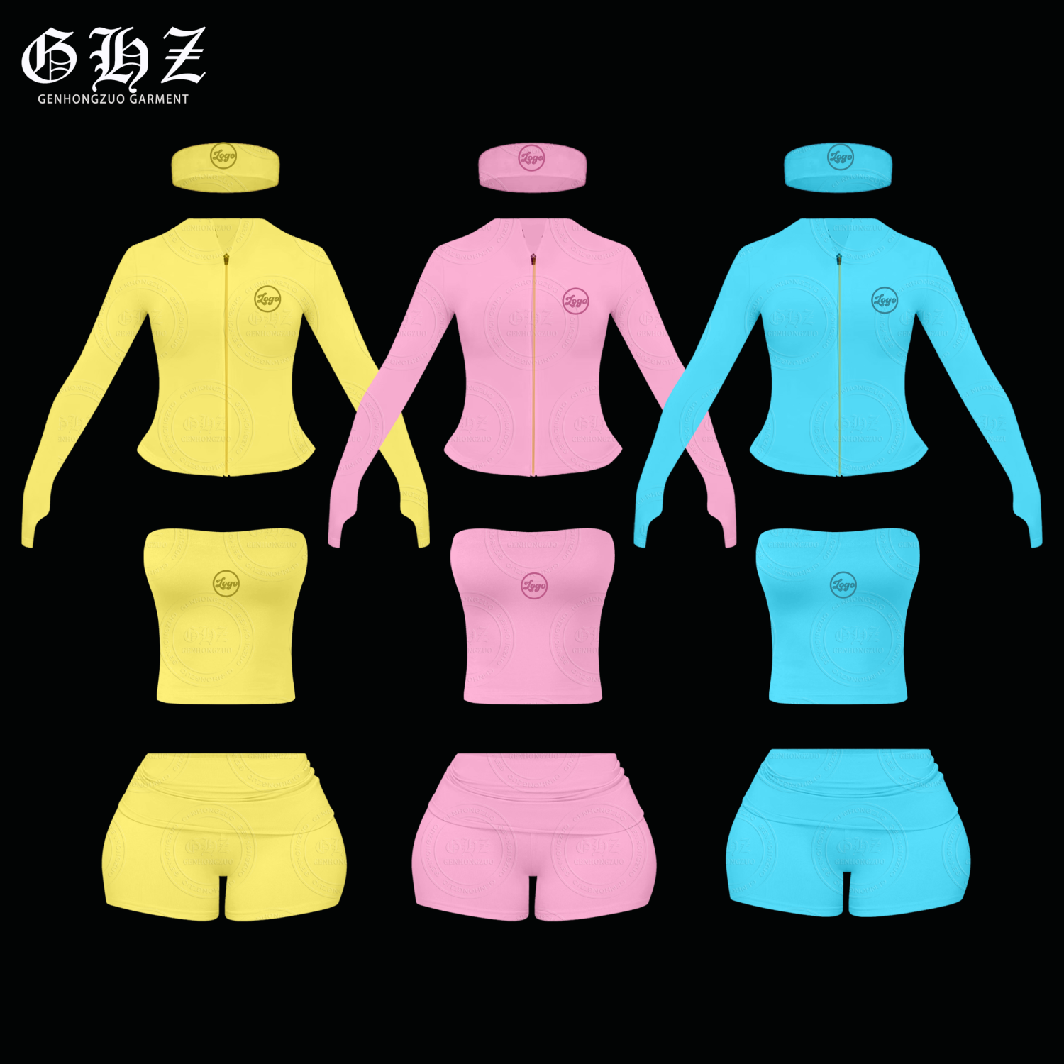 2025 Spring/Summer Customized Women's Clothing Set with Gold Zipper Defin Jacket and Shorts Set, Women's Fitness Fitness Yoga Two Piece Set, Women's Clothing