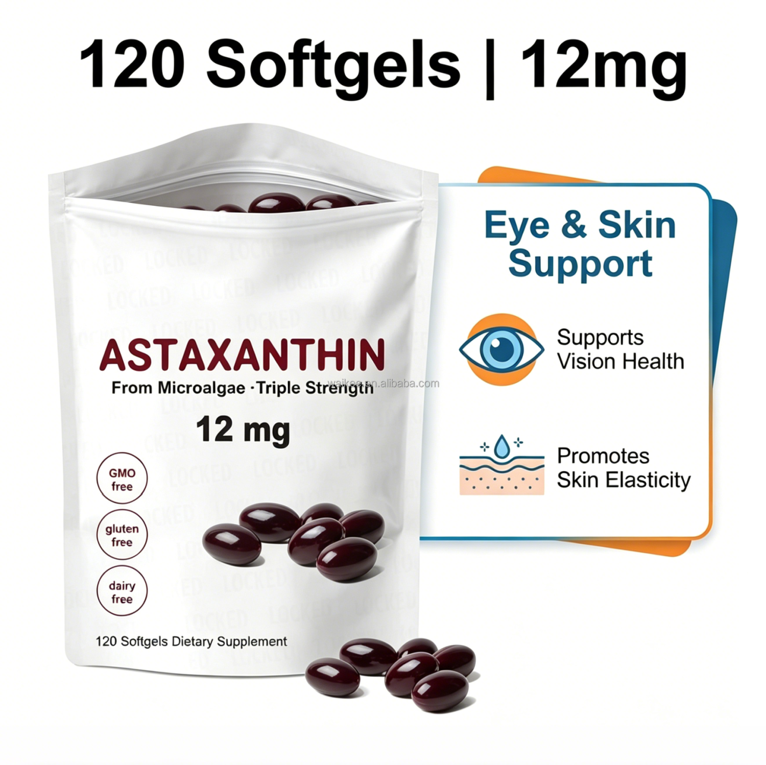 Astaxanthin 12mg Soft Capsule Microalgae Rain Red Ball Algae Extract Anti aging Supplement Eye and Joint Health Support