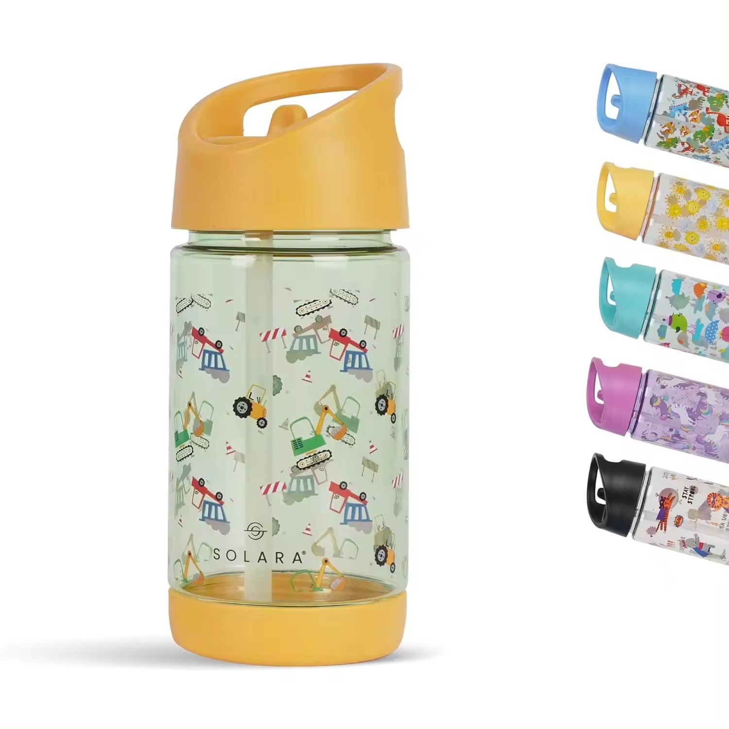 Hot selling 400ml cartoon wide mouth camping portable leak proof transparent plastic Tritan suction bottle for children